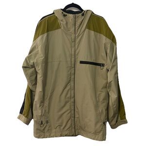 Vintage 90s Columbia Convert Jacket Men L Beige Olive Hooded Nylon Outdoor